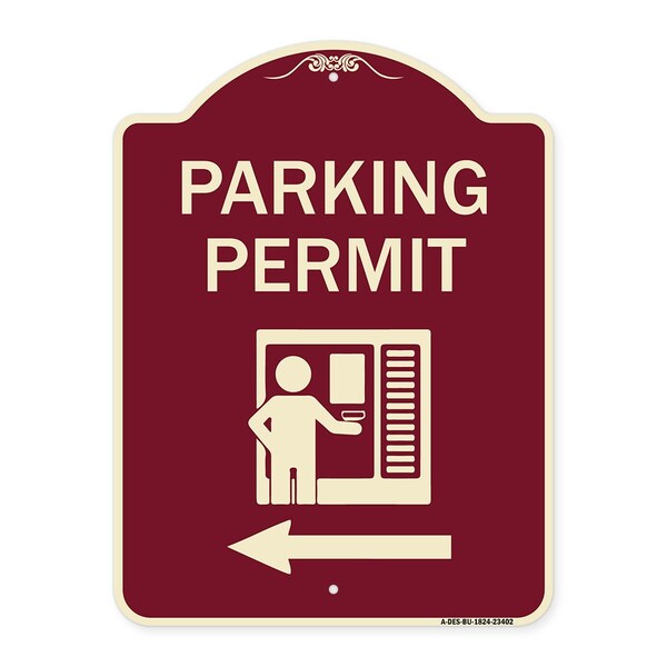 Parking Permit With Left ArrowHeavy-Gauge Aluminum Architectural Sign, 24" x 18", BU-1824-23402